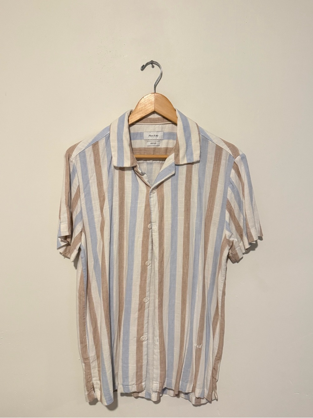 Casual Short-Sleeve Striped Button-Down Shirt - Blue & Brown